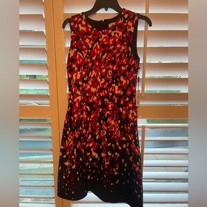 Calvin Klein black dress with red/white cheetah print